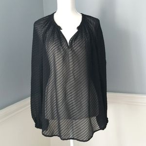 ELLA MOSS BLACK SEMI SHEER SILK BLEND BOHO BLOUSE